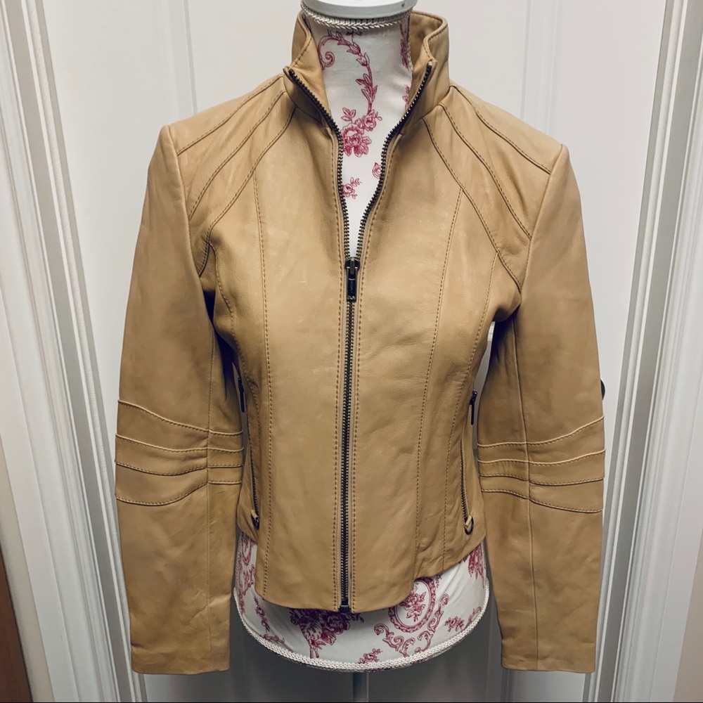 Wilson’s Leather Maxima Moto Leather Jacket, Camel Cream Taupe Tan, XS New